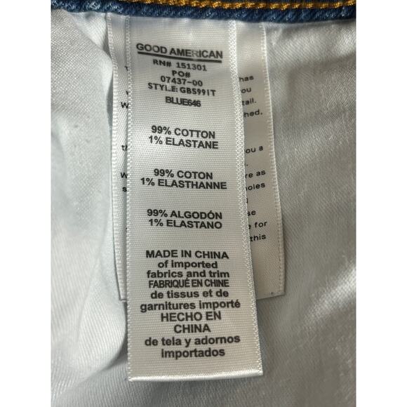 Good American High Rise Distressed Bombshell Jean Shorts Frayed Hem Button Fly 6 - Picture 6 of 8